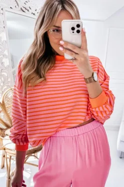 Best Dear-Lover Drop Shoulder Crew Neck Loose Sweatshirt Russet Orange