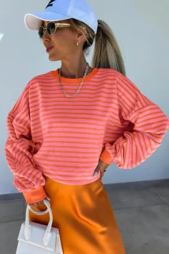 Best Dear-Lover Drop Shoulder Crew Neck Loose Sweatshirt Russet Orange
