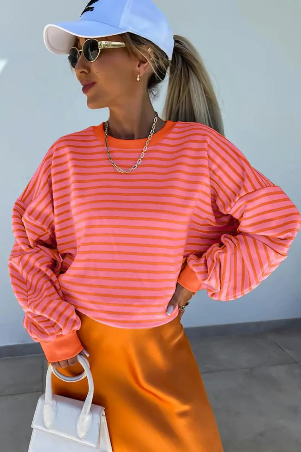 Best Dear-Lover Drop Shoulder Crew Neck Loose Sweatshirt Russet Orange