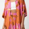 Online Dear-Lover Floral Print Tunic Shirt and Shorts Set Russet Orange
