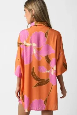 Online Dear-Lover Floral Print Tunic Shirt and Shorts Set Russet Orange