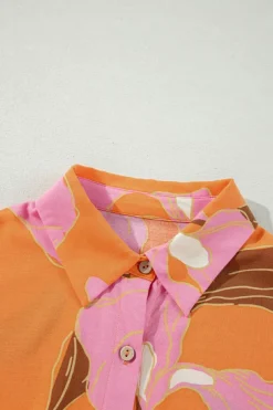 Online Dear-Lover Floral Print Tunic Shirt and Shorts Set Russet Orange