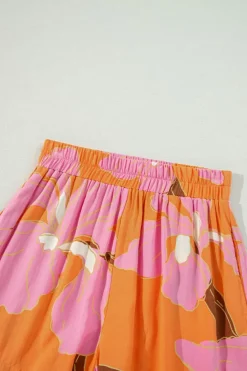 Online Dear-Lover Floral Print Tunic Shirt and Shorts Set Russet Orange