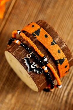 Outlet Dear-Lover Halloween Bat Pendant Beaded Multi Layer Bracelet Set Russet Orange