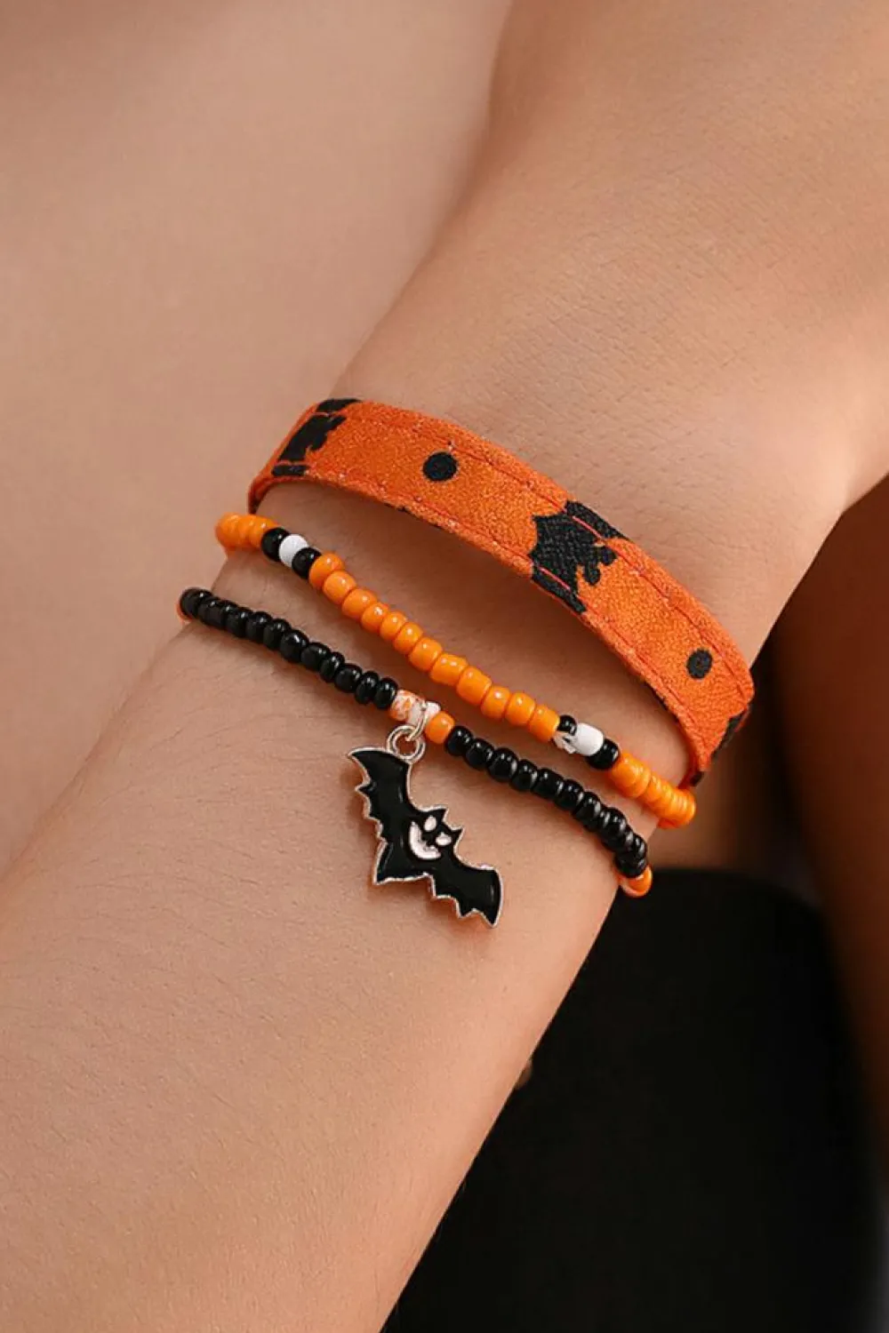 Outlet Dear-Lover Halloween Bat Pendant Beaded Multi Layer Bracelet Set Russet Orange