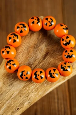 Hot Dear-Lover Halloween Pumpkin Face Beaded Bracelet Russet Orange