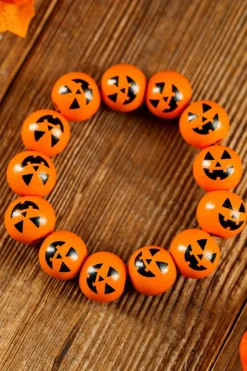 Hot Dear-Lover Halloween Pumpkin Face Beaded Bracelet Russet Orange