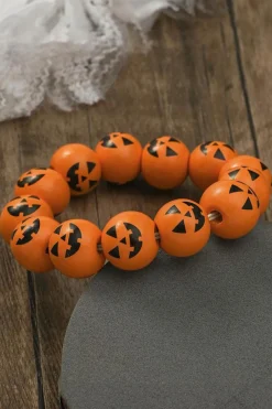 Hot Dear-Lover Halloween Pumpkin Face Beaded Bracelet Russet Orange