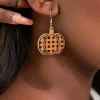 Discount Dear-Lover Plaid Print Pumpkin Shape Halloween Drop Earrings Russet Orange