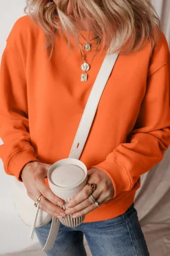 Outlet Dear-Lover Solid Fleece Lined Drop Shoulder Terry Sweatshirt Russet Orange
