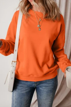Outlet Dear-Lover Solid Fleece Lined Drop Shoulder Terry Sweatshirt Russet Orange