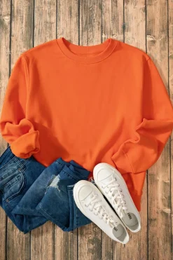 Outlet Dear-Lover Solid Fleece Lined Drop Shoulder Terry Sweatshirt Russet Orange