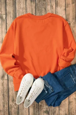 Outlet Dear-Lover Solid Fleece Lined Drop Shoulder Terry Sweatshirt Russet Orange