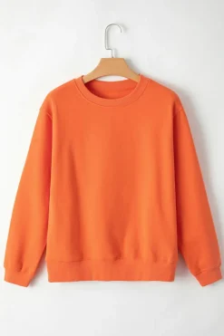 Outlet Dear-Lover Solid Fleece Lined Drop Shoulder Terry Sweatshirt Russet Orange