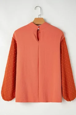 Best Dear-Lover Swiss Dot Balloon Sleeve Loose Blouse Russet Orange
