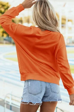 Online Dear-Lover Tinsel Game Day Drop Shoulder Graphic Sweatshirt Russet Orange