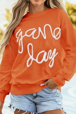 Online Dear-Lover Tinsel Game Day Drop Shoulder Graphic Sweatshirt Russet Orange