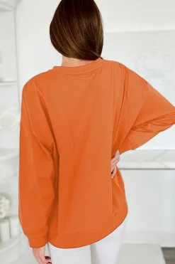 Online Dear-Lover Tinsel Game Day Drop Shoulder Graphic Sweatshirt Russet Orange