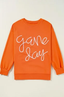 Online Dear-Lover Tinsel Game Day Drop Shoulder Graphic Sweatshirt Russet Orange