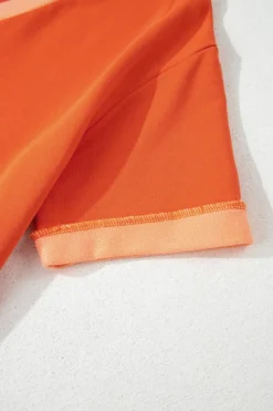 Online Dear-Lover Two-tone Short Sleeve V Neck Patched Pocket Loose Romper Russet Orange