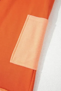 Online Dear-Lover Two-tone Short Sleeve V Neck Patched Pocket Loose Romper Russet Orange