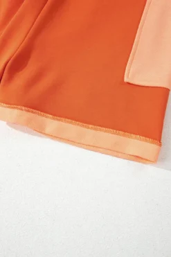 Online Dear-Lover Two-tone Short Sleeve V Neck Patched Pocket Loose Romper Russet Orange