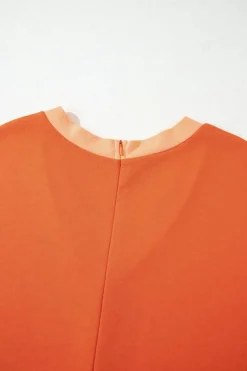 Online Dear-Lover Two-tone Short Sleeve V Neck Patched Pocket Loose Romper Russet Orange
