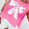 Clearance Dear-Lover Bow Print Boxy Fit Tank Top Sachet Pink