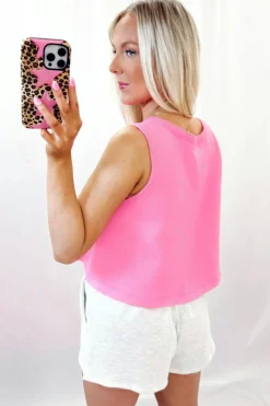 Clearance Dear-Lover Bow Print Boxy Fit Tank Top Sachet Pink