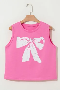 Clearance Dear-Lover Bow Print Boxy Fit Tank Top Sachet Pink