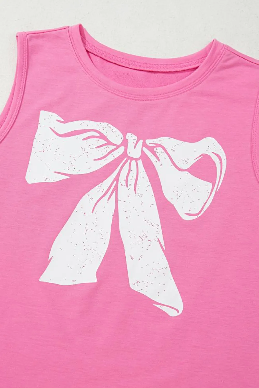 Clearance Dear-Lover Bow Print Boxy Fit Tank Top Sachet Pink