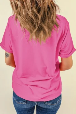 Best Dear-Lover Bright Casual Plain Crew Neck Tee Sachet Pink