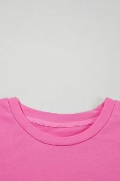 Best Dear-Lover Bright Casual Plain Crew Neck Tee Sachet Pink