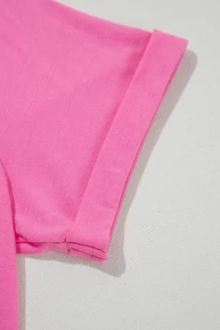 Best Dear-Lover Bright Casual Plain Crew Neck Tee Sachet Pink