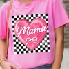 New Dear-Lover Checkered Heart Pattern mama Bow Graphic Tee Sachet Pink