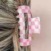 Best Dear-Lover Checkered Print Hollow Out Hair Clip Sachet Pink