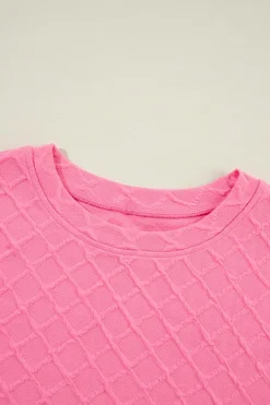Online Dear-Lover Checkered Textured Tee and Drawstring Shorts Sachet Pink