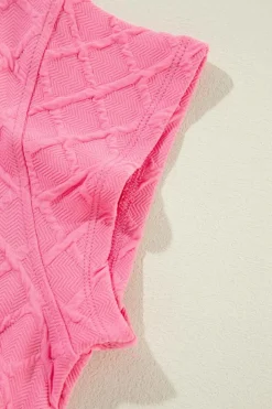 Online Dear-Lover Checkered Textured Tee and Drawstring Shorts Sachet Pink