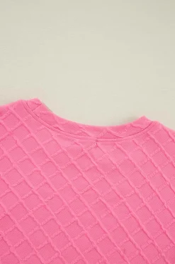 Online Dear-Lover Checkered Textured Tee and Drawstring Shorts Sachet Pink