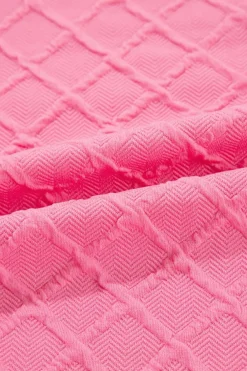 Online Dear-Lover Checkered Textured Tee and Drawstring Shorts Sachet Pink
