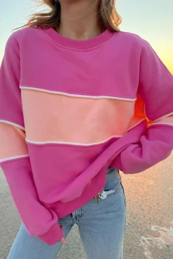 Online Dear-Lover Colorblock Patchwork Drop Shoulder Ribbed Trim Sweatshirt Sachet Pink