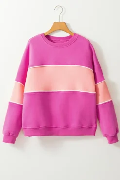 Online Dear-Lover Colorblock Patchwork Drop Shoulder Ribbed Trim Sweatshirt Sachet Pink