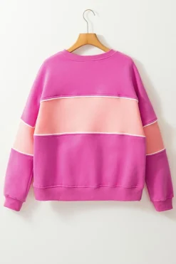 Online Dear-Lover Colorblock Patchwork Drop Shoulder Ribbed Trim Sweatshirt Sachet Pink