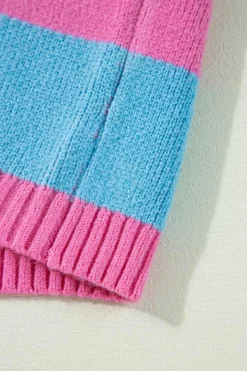 Sale Dear-Lover Colorblock Plaid Pattern Ribbed Trim Sweater Tank Top Sachet Pink