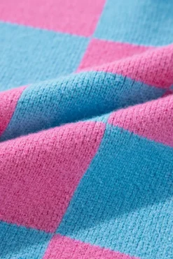 Sale Dear-Lover Colorblock Plaid Pattern Ribbed Trim Sweater Tank Top Sachet Pink