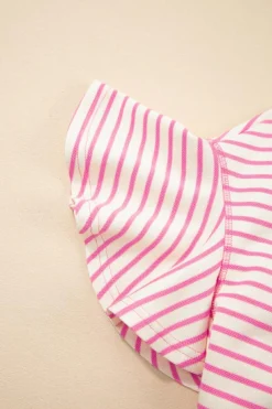 Outlet Dear-Lover Contrast Detail Striped Ruffle Short Sleeve Top Sachet Pink