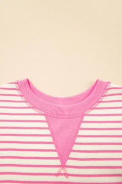Outlet Dear-Lover Contrast Detail Striped Ruffle Short Sleeve Top Sachet Pink