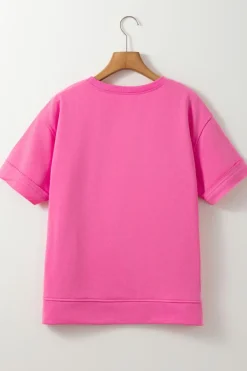 Online Dear-Lover Contrast Flower Drop Shoulder Loose T Shirt Sachet Pink