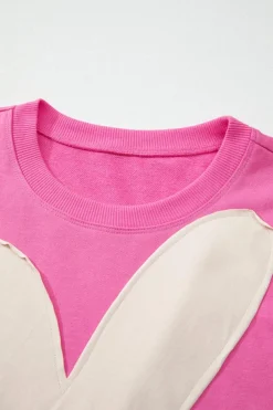 Online Dear-Lover Contrast Flower Drop Shoulder Loose T Shirt Sachet Pink