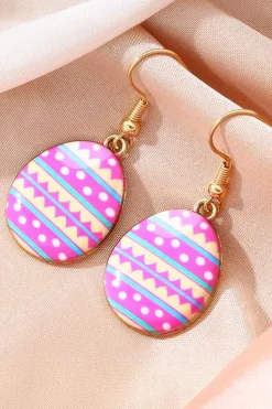 Hot Dear-Lover Easter Eggs Pattern Hook Earrings Sachet Pink